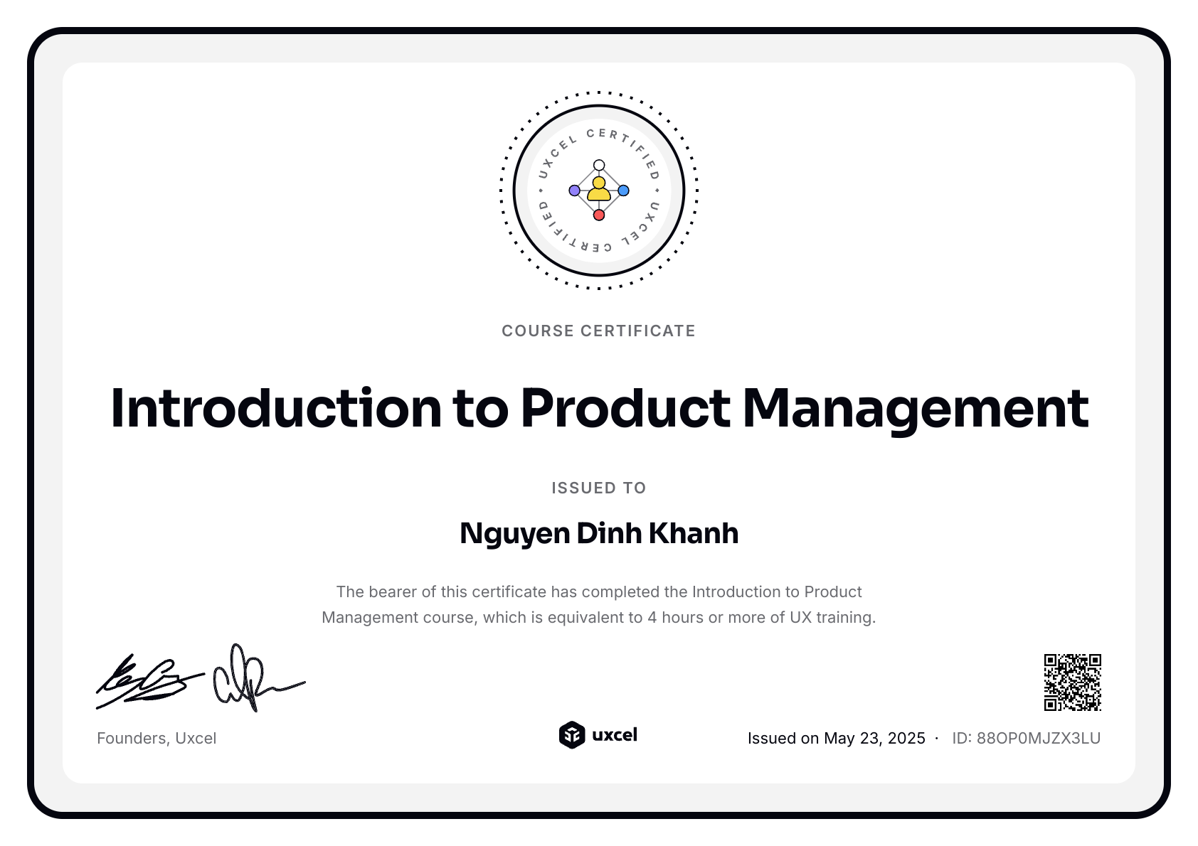 Nguyen Dinh Khanh's certificate
